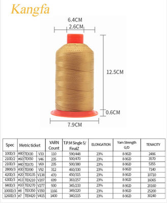 hilo de costura de fibra de nylon de 210D/3 flexible para sofás zapatos y cuero 100% nylon 66