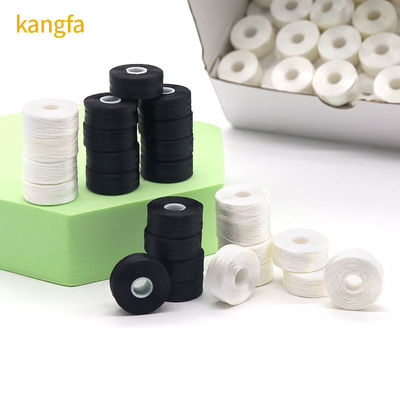 100% Poliéster Blanco 75d/2 144pcs/caja Tamaño L Poliéster Pre herida hilo de bobina para bordado