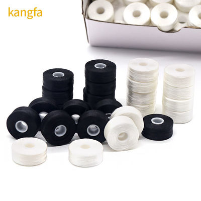 144pcs/Caja Blanco/Negro 75D/2 100% Poliéster Pre-enrollados bobinas hilos de tipo L lado Menos