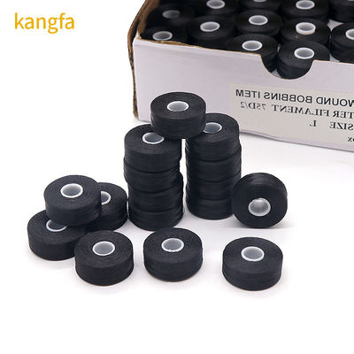 144pcs/Caja Blanco/Negro 75D/2 100% Poliéster Pre-enrollados bobinas hilos de tipo L lado Menos