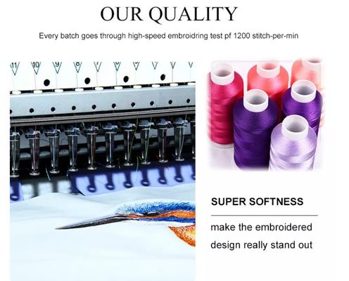 Color teñido 720 colores 4000 Yard Polyester hilo de bordado para la máquina de costura cruzada