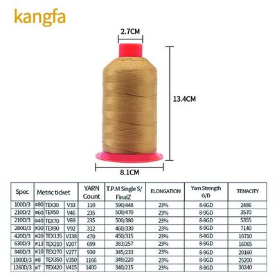 250 g/cone Tex70 Mediano y pesado hilo de nylon unido para costuras de tapicería de lienzo