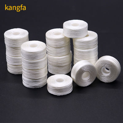 144pcs/caja L tipo lado menos Blanco 75D/2 100% Poliéster bobinas preenrolladas hilos para zapatos