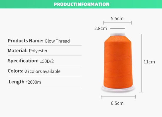 Glow In The Dark 150D/2 Filamento de bordado de poliéster 3000 yardas de rollo Peso neto 100G
