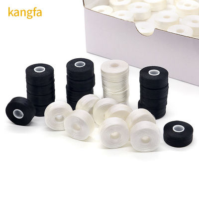 144pcs/caja Blanco/Negro 75D/2 100% Poliéster Pre-enroscado Bobininos Hilados para Boho Kangfa