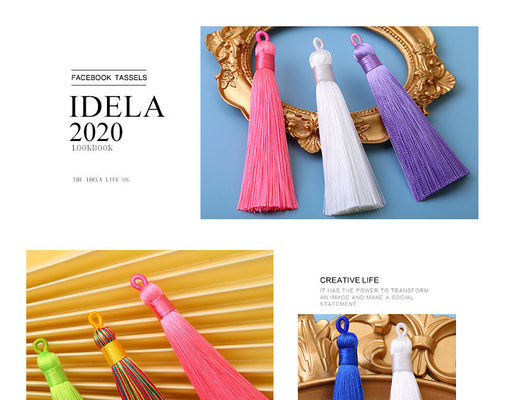 Color tintado con cepillo antistático de 8 cm de seda Fringe Tassel llavero para decoración de bolsas de fiesta